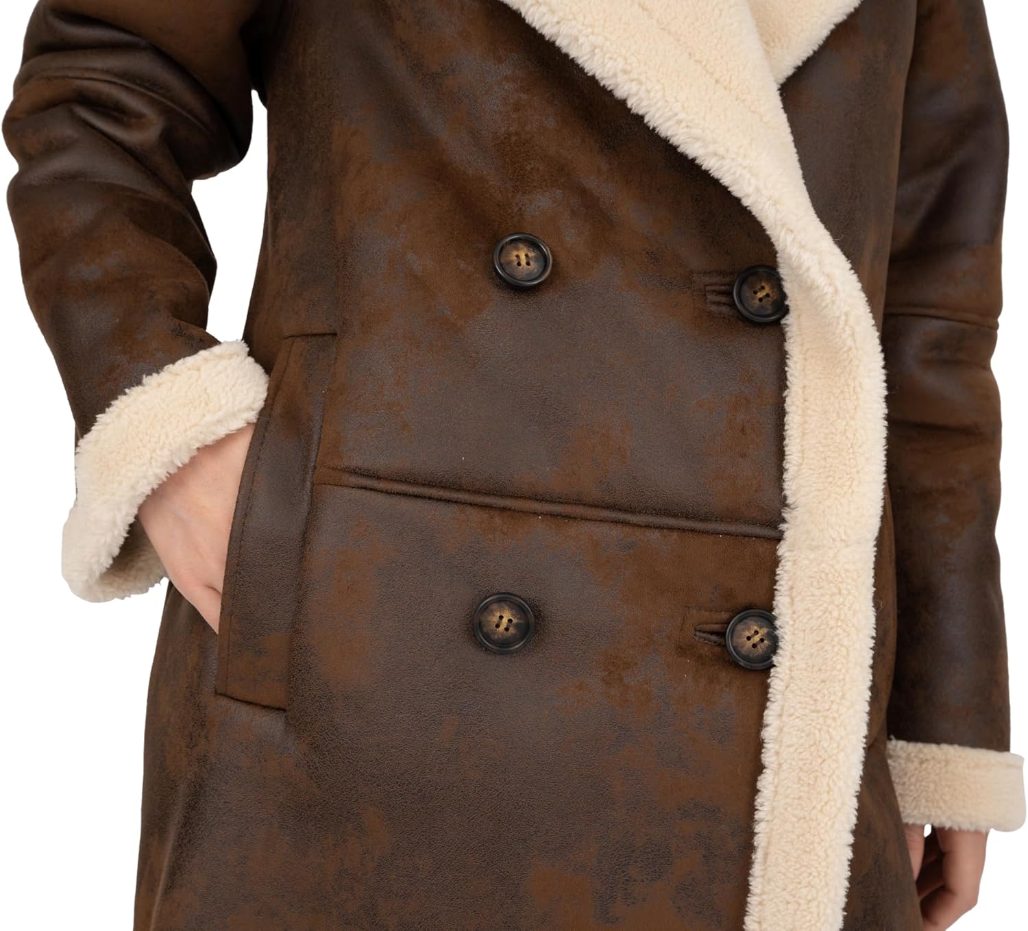 Frye womens Faux Shearling Maxi Double Breasted Coat - Image 5