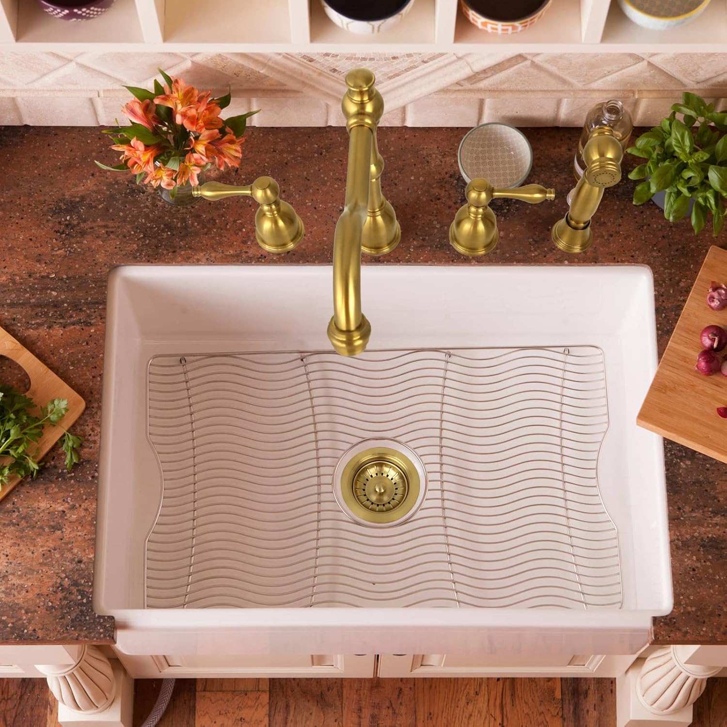 Akicon Kitchen Sink Brass Gold Finish Garbage Disposal Flange Stopper and Kitchen Sink Stopper Replacement Combo