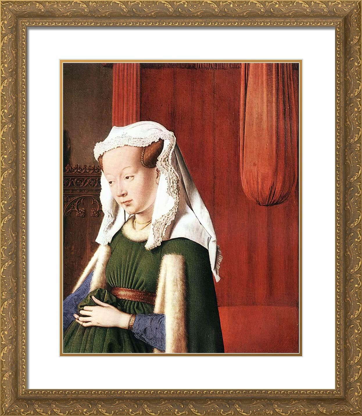 ArtDirect Van Eyck, Jan 20x23 Gold Ornate Framed Art Print with Double Matting Titled: Portrait of Giovanni Arnolfini and His Wife, Deatil II