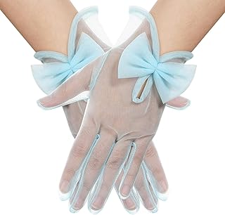 Women's Bow Short Sheer Mesh Tulle Gloves Wrist Length Wedding Evening Opera Tea Party Gloves
