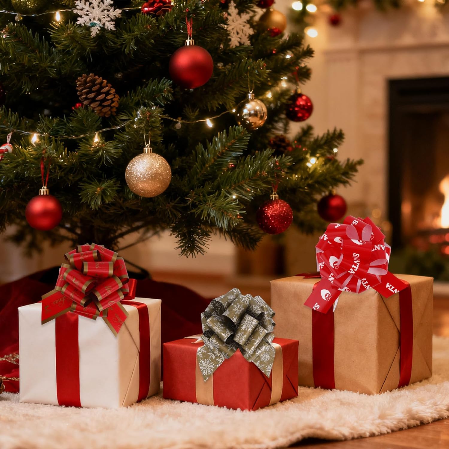 24pcs Christmas Pull Bows for Gift Wrapping, 4.9 Inch Wide Multicolor Ribbon Bows for Presents Decor Xmas Gift Basket Bouquet Wine Bottle Decoration - Image 7