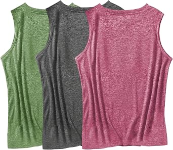 REINDEAR 3PCS Womens Vest Shirts- Round-Neck Style, Stylish and Elegant, Suitable for Spring and Autumn Casual wear. Green+Grey+Pink,XX-Large