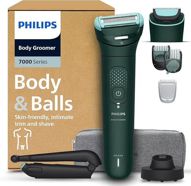 Philips Body Groomer 7000 Series - Trimmer für Herren mit 2D-Flexkopf, Triple Protect Shave System, austauschbaren Köpfen, Intimate Trim & Shave, 100% duschfest, 120 Min. Laufzeit, Modell BG7485/30