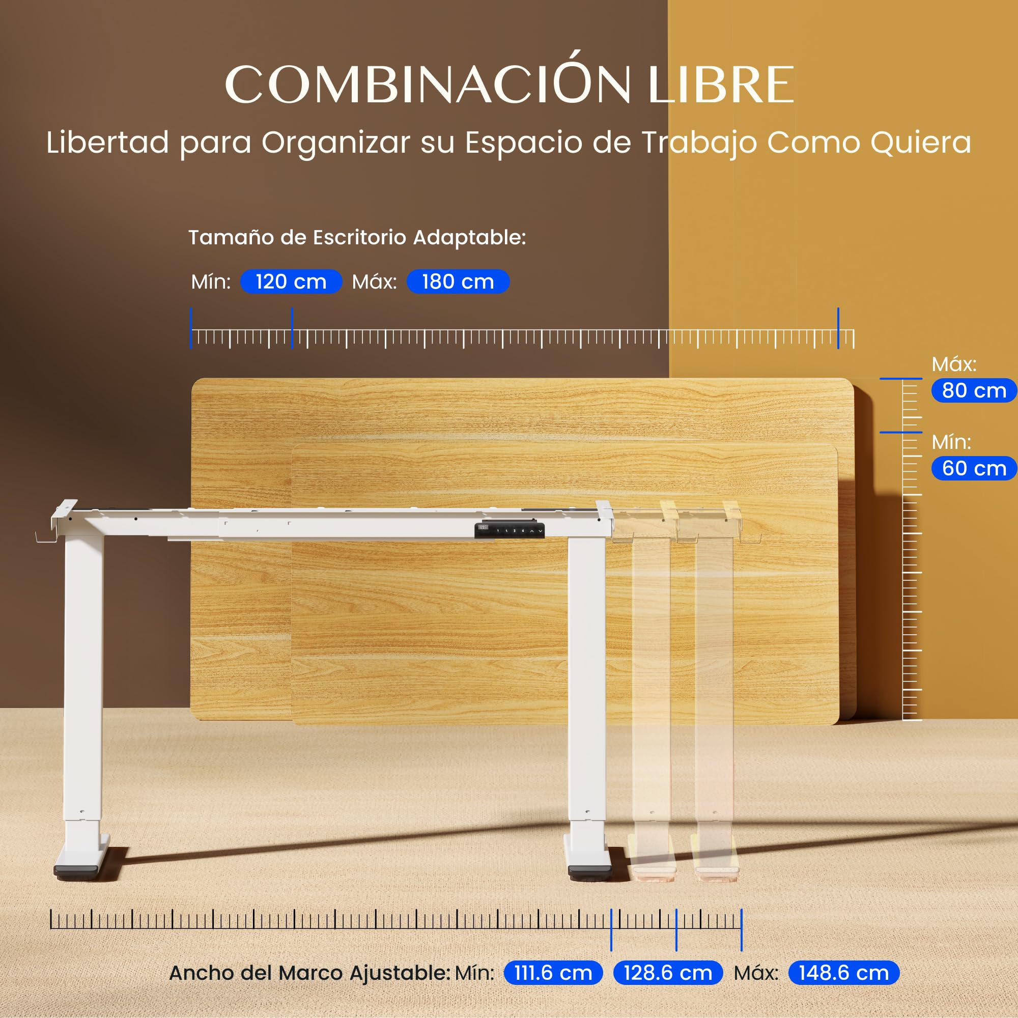 FLEXISPOT E1 Pro Escritorio Elevable Eléctrico 2 Motores Altura Ajustable | Compatible con tableros de 120-180 cm, soporta hasta 100 kg, panel con 4 memorias y garantía de 5 años, Blanco