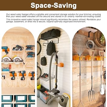 Heavy-Duty Metal Weedeater Rack & Garden Tool Hanger Set, Easy to Install & Durable, Weed Eater Hanger for Wall and Garden Tools, Space-Saving Storage for Garage, Shed