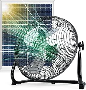 18-Inch Solar Powered Fan for Outdoor Use with Rechargeable Battery and Dual Charging