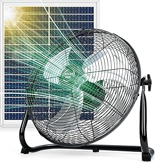 16" Solar Powered Fan - 20000mAh Rechargeable Floor Fan, 30W Solar Panel & AC Adapter Charge, 18 Infinite Speed, Tilt Head, High Velocity Cordless Outdoor Fans for Camping Garage Workshop Home Outage