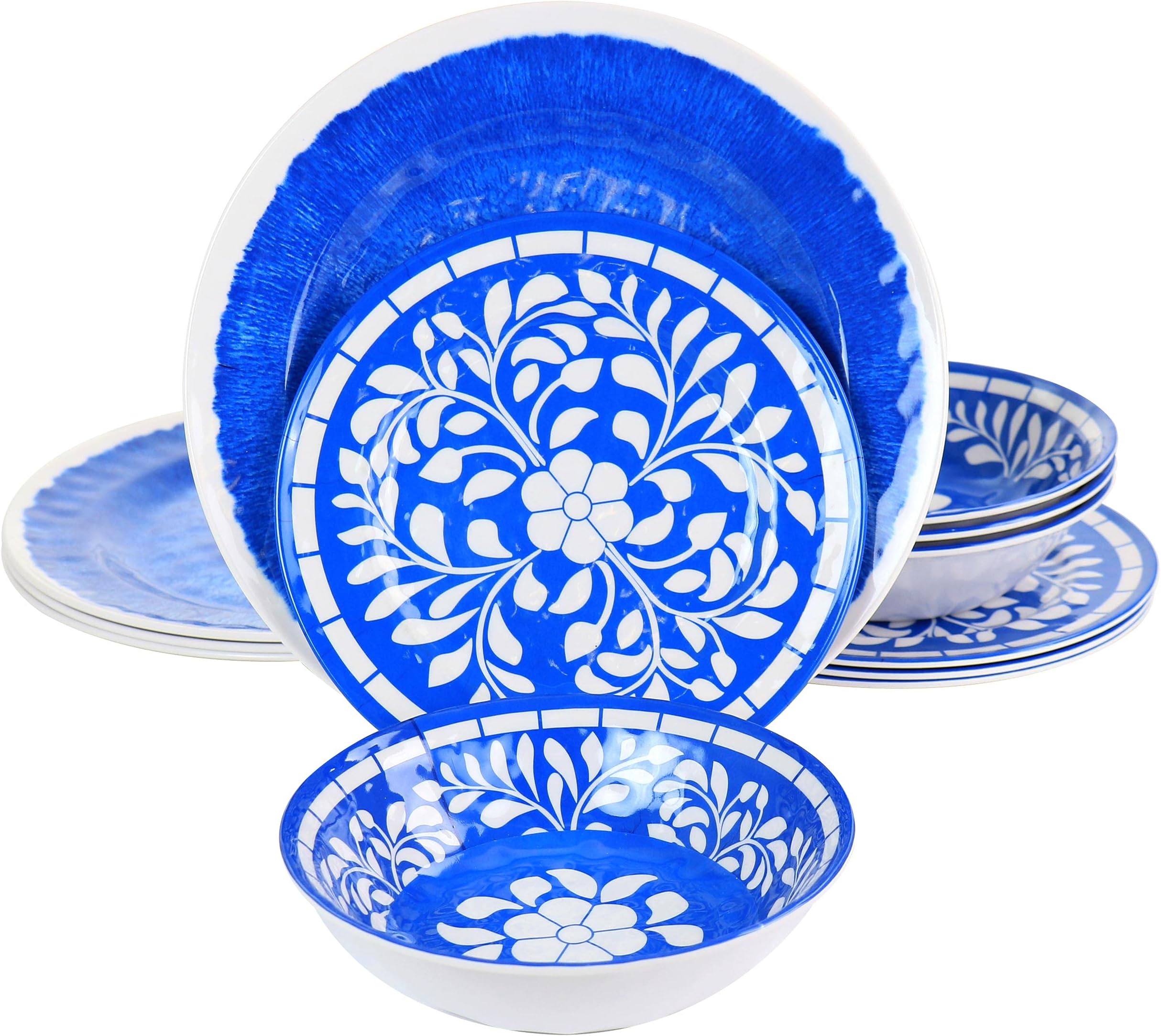 Elama ELM N Elly Collection Melamine Dinnerware Set, 12 Piece, Blue, (ELM-ELLY-N)
