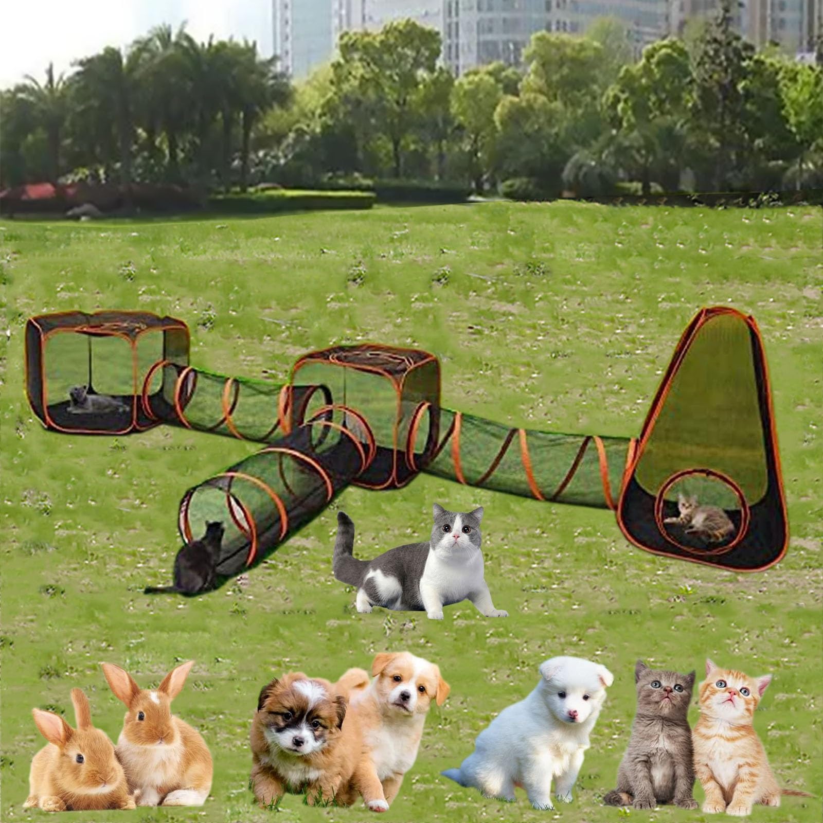 Tragbares Gehege für Kleintiere, Katzengehege Outdoor, Welpenauslauf, Großer Katzentunnel Faltbar, für Katzen, Kaninchen, Frettchen und Kleintiere DIY auf Vielfältige Weise
