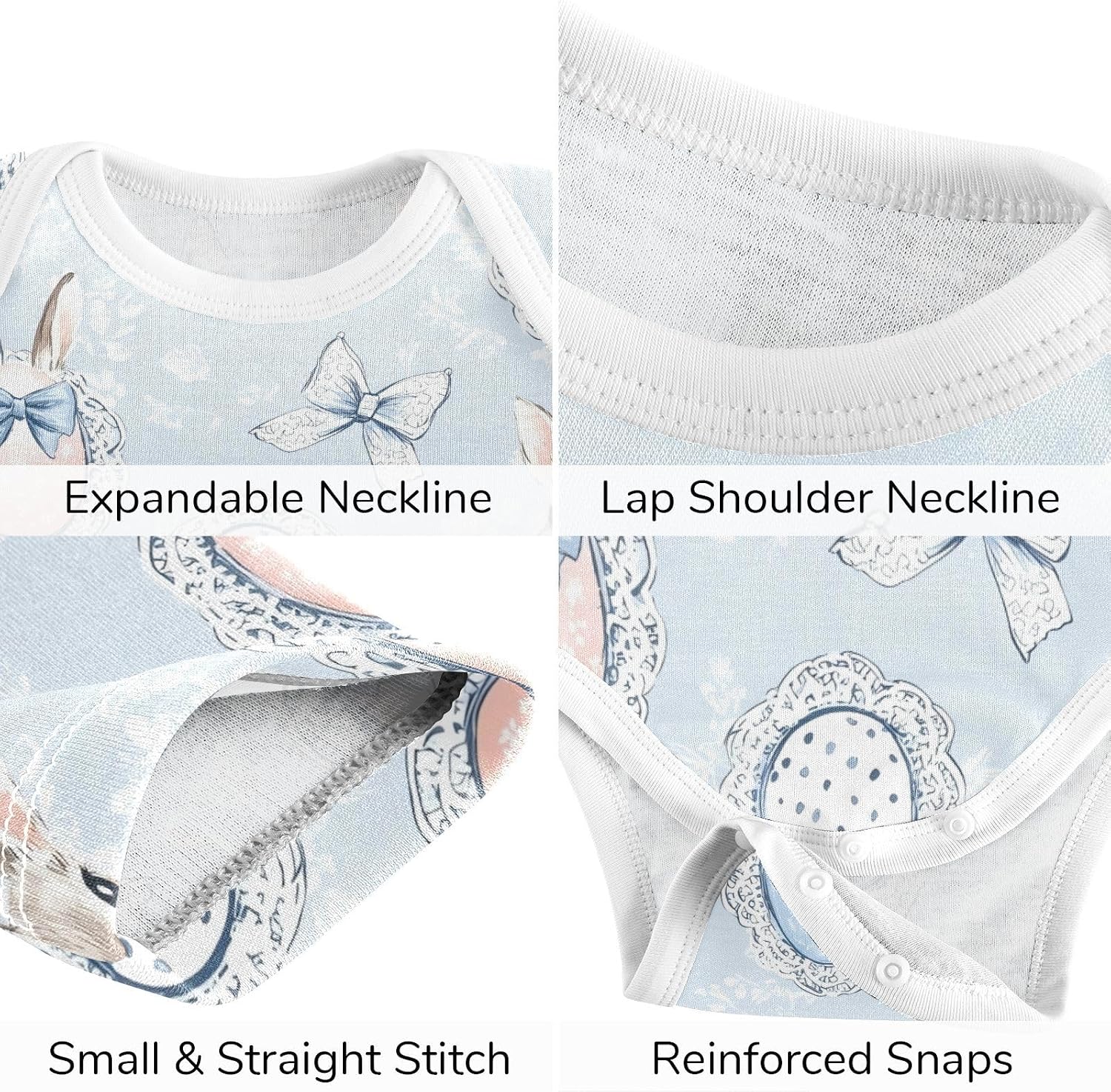 vvfelixl Baby Clothes Blue White Easter Eggs Baby Bodysuits Set Unisex Short Sleeve Babys Pants Sets 0-3M