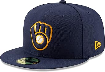 New Era 59Fifty Hat Milwaukee Brewers Glove Navy Blue Alt2 Fitted Cap 7