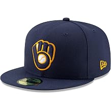 New Era 59Fifty Hat Milwaukee Brewers Glove Navy Blue Alt2 Fitted Cap
