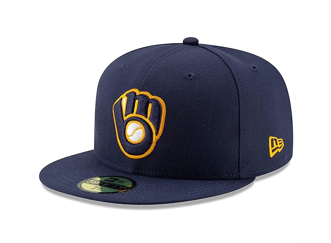 New Era 59Fifty Hat Milwaukee Brewers Glove Navy Blue Alt2 Fitted Cap (7