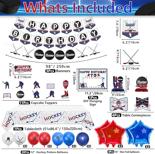 Miniatura 2 de Decoraciones de fiesta de hockey, incluye guirnalda de pancartas de feliz cumpleaños de hockey sobre hielo, mantel con patrón de hockey, centros de