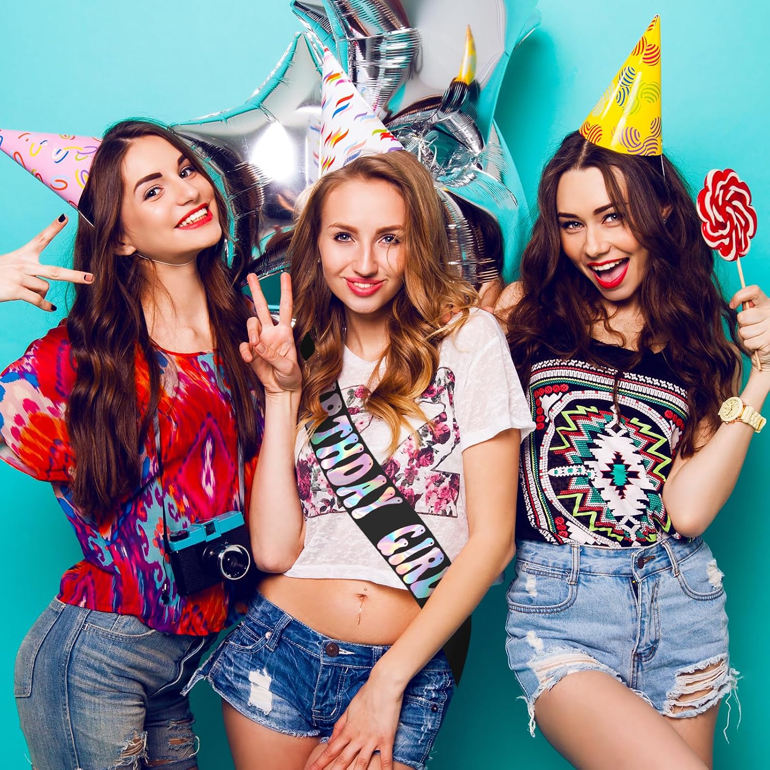 Birthday Girl Sash with Iridescent Foil - Black Birthday Sash for Women - Happy Birthday Sash for Official Teenager Sweet 16, 18th 21st 30th 40th 50th or Any Other Bday Party