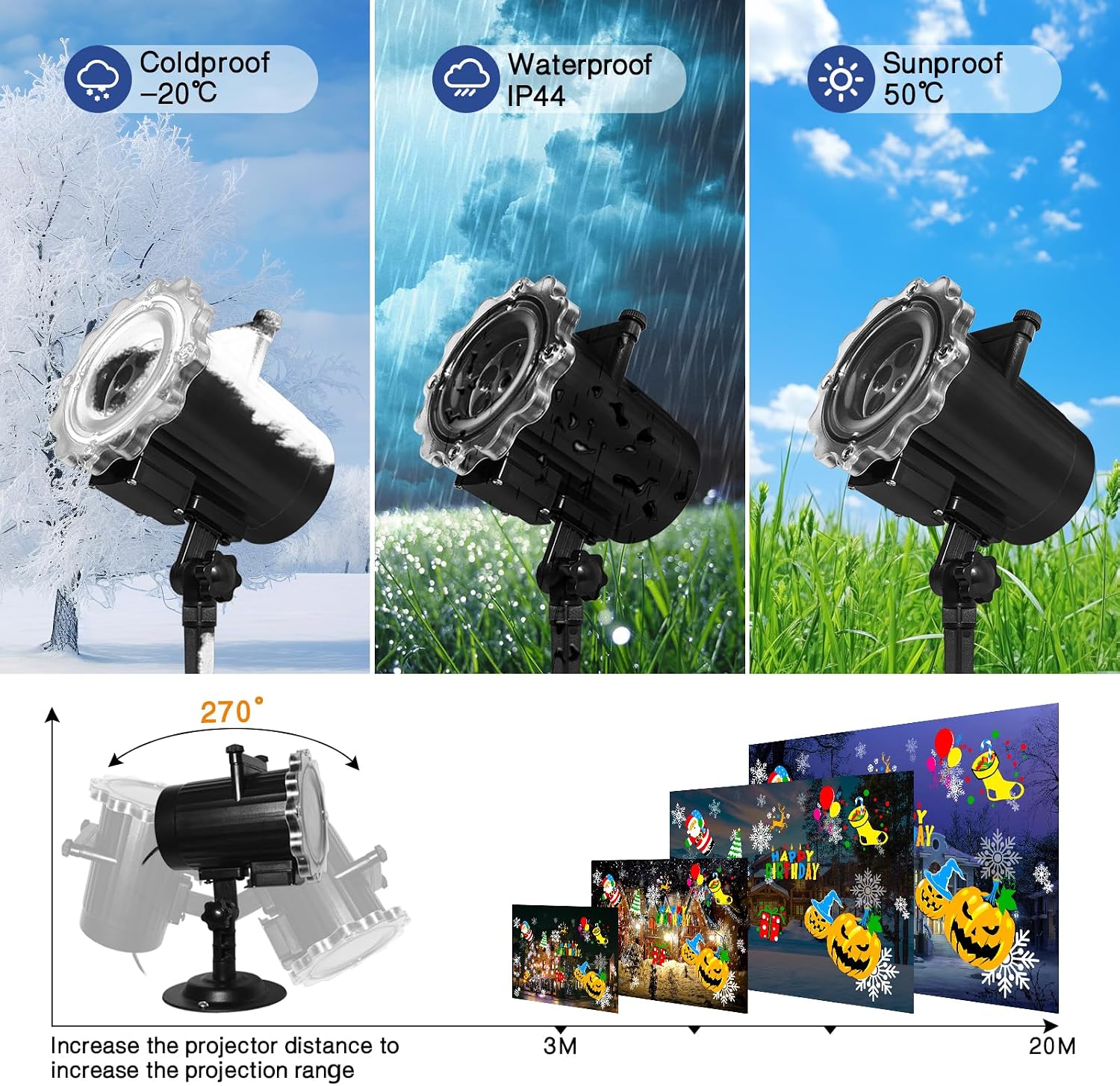 Christmas Decoration,MOSSNDAR Christmas Projector Light Outdoor,64 HD Patterns Holiday Projector Light with Remote Control,Waterproof Landscape Lamp Projector for Garden Patio Party New Year Xmas Gift