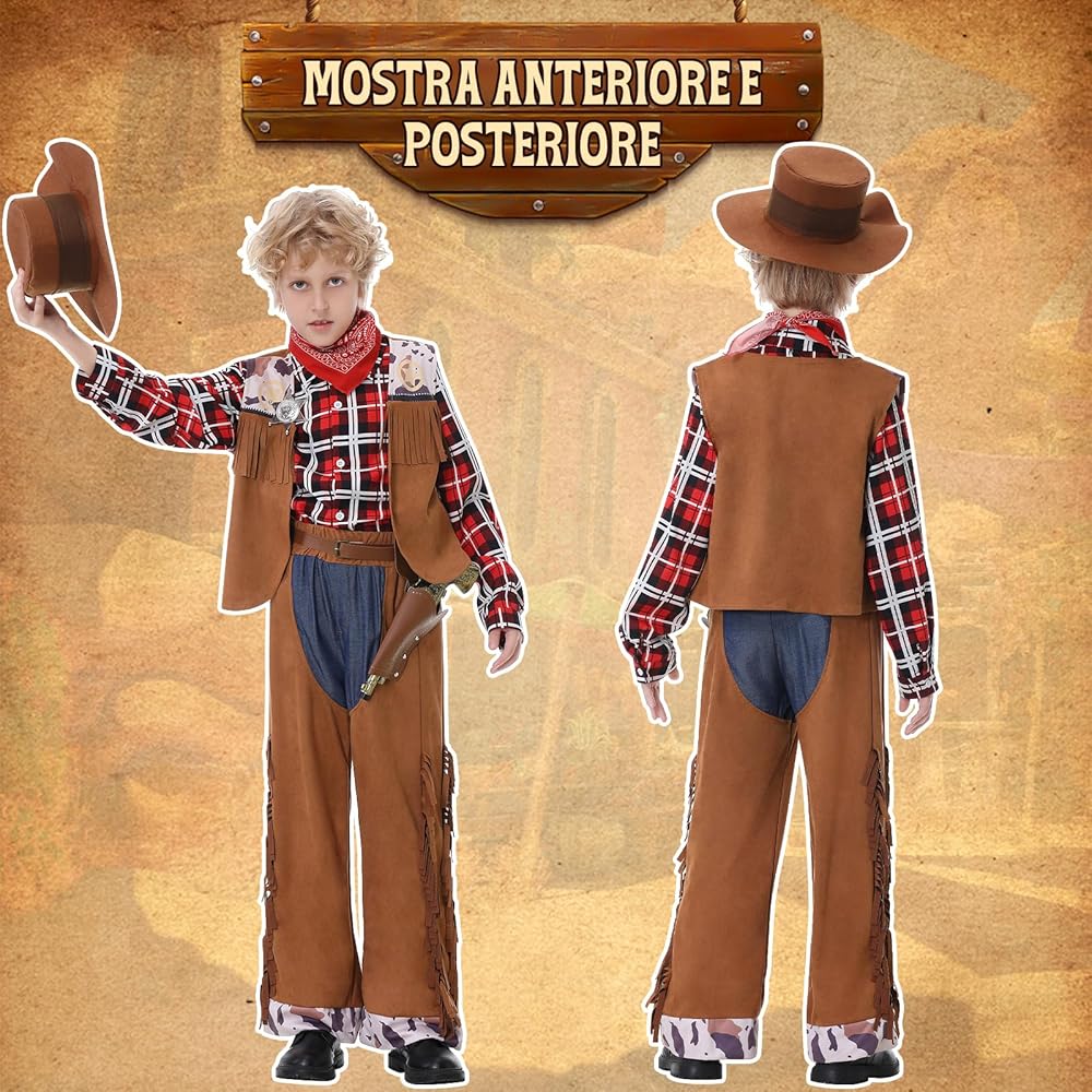 Costume Cowboy Bambino Widmann – Gilet Nero Con Stelle E Cartucce | Taglia 140 Cm (8-10 Anni) Per Carnevale