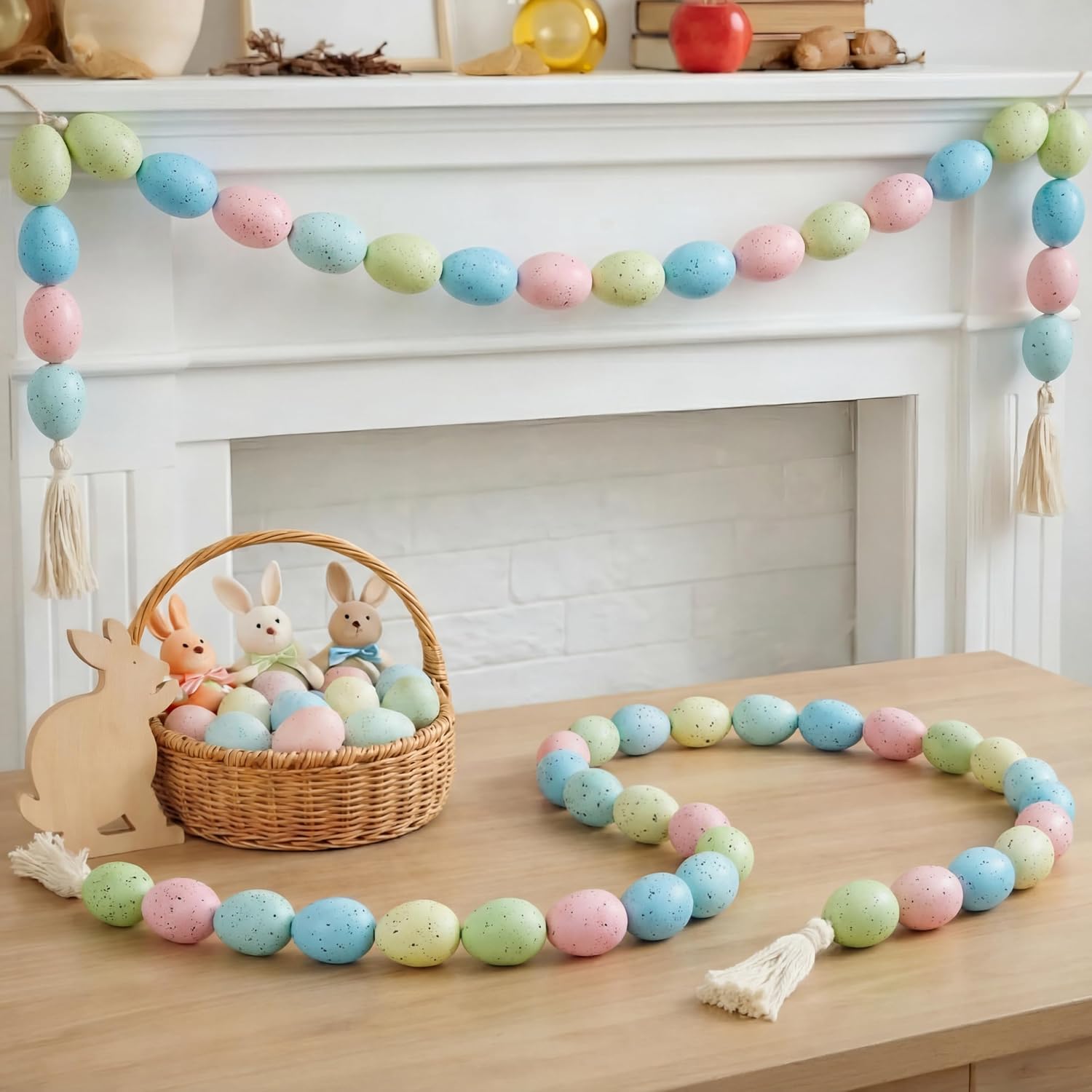 Oudain 7.9 FT Easter Egg Garland Kit Easter Hanging Ornament Colorful Egg Bunting Banner Tree Decorations for Indoor Outdoor Home Wall Fireplace Stairs(Light Morandi)