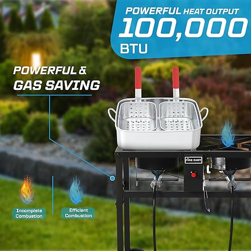 Miniatura 3 de Freidora profunda con estufa de propano de doble quemador al aire libre, 2 ollas de aluminio de 18 cuartos de galón y cestas para freír, 100,000 BTU