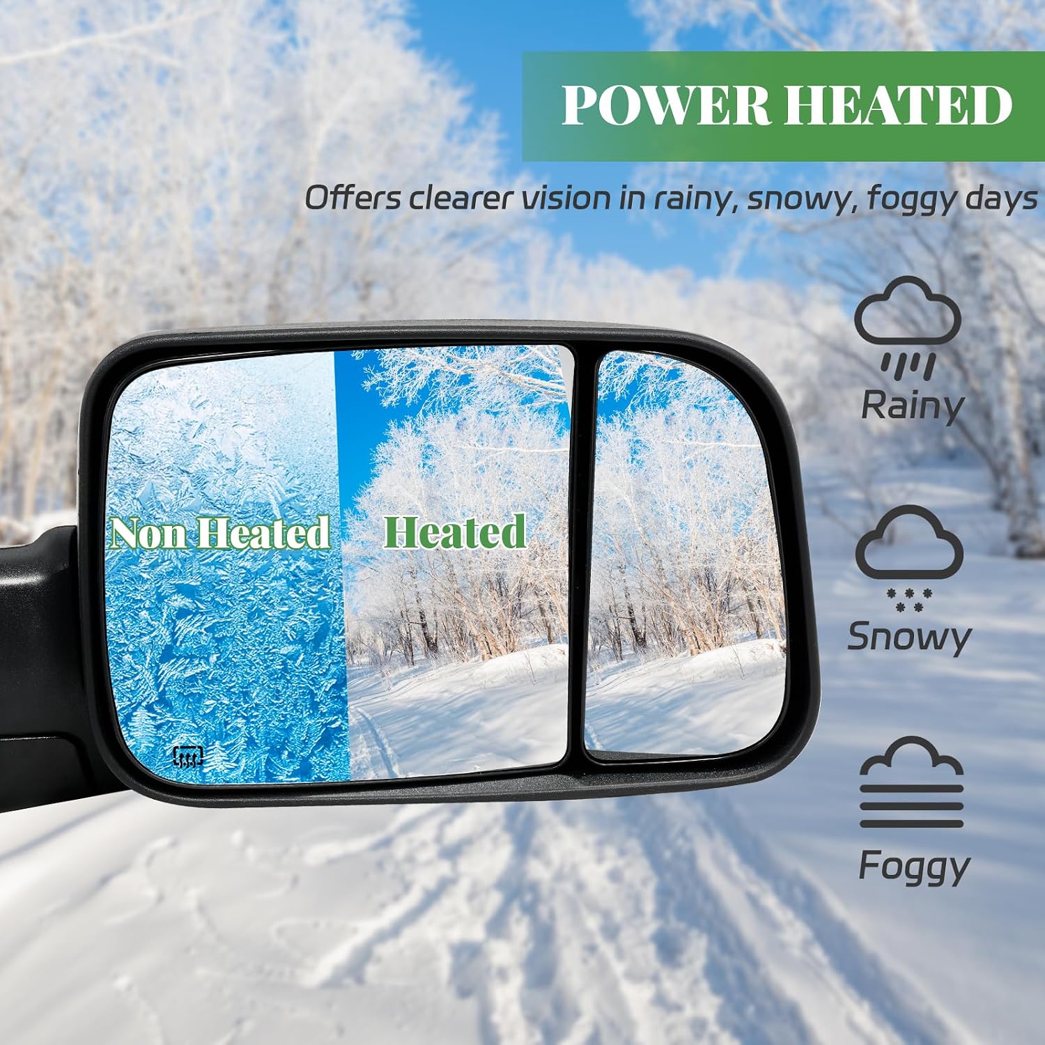 Towing Mirrors Driver Passenger Side for 2009-2018 Dodge Ram 1500, 2019-2024 Ram 1500 Classic, 2010-2018 Ram 2500 3500 with Power Heated, Power Adjustable Glass, Temperature Sensor Side Mirrors Black