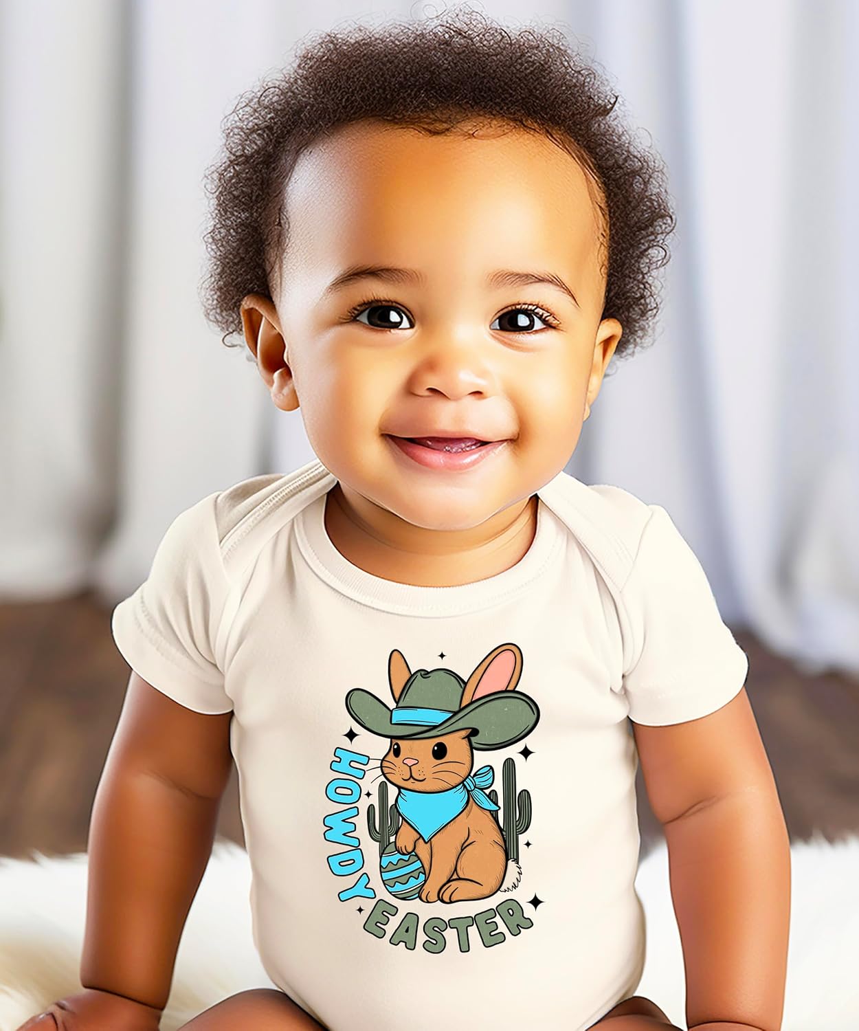 Olive Loves Apple Western Howdy Easter Baby Snap Bodysuit for Boys Desert Cowboy Easter Bunny One-Piece