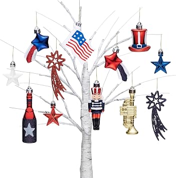 Valery Madelyn 4th of July Tree Decorations for Patriotic Memorial Day Ornaments, 12ct Red White Blue Shatterproof Americana Nutcracker Hanging Ball Decor for Independence Day USA 250th Anniversary