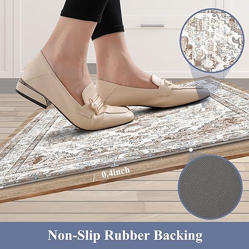 Miniatura 4 de HEBE - Juego de 2 alfombras de cocina acolchadas antifatiga, impermeables, antideslizantes, cómodas, para cocina, oficina en casa, fregadero,