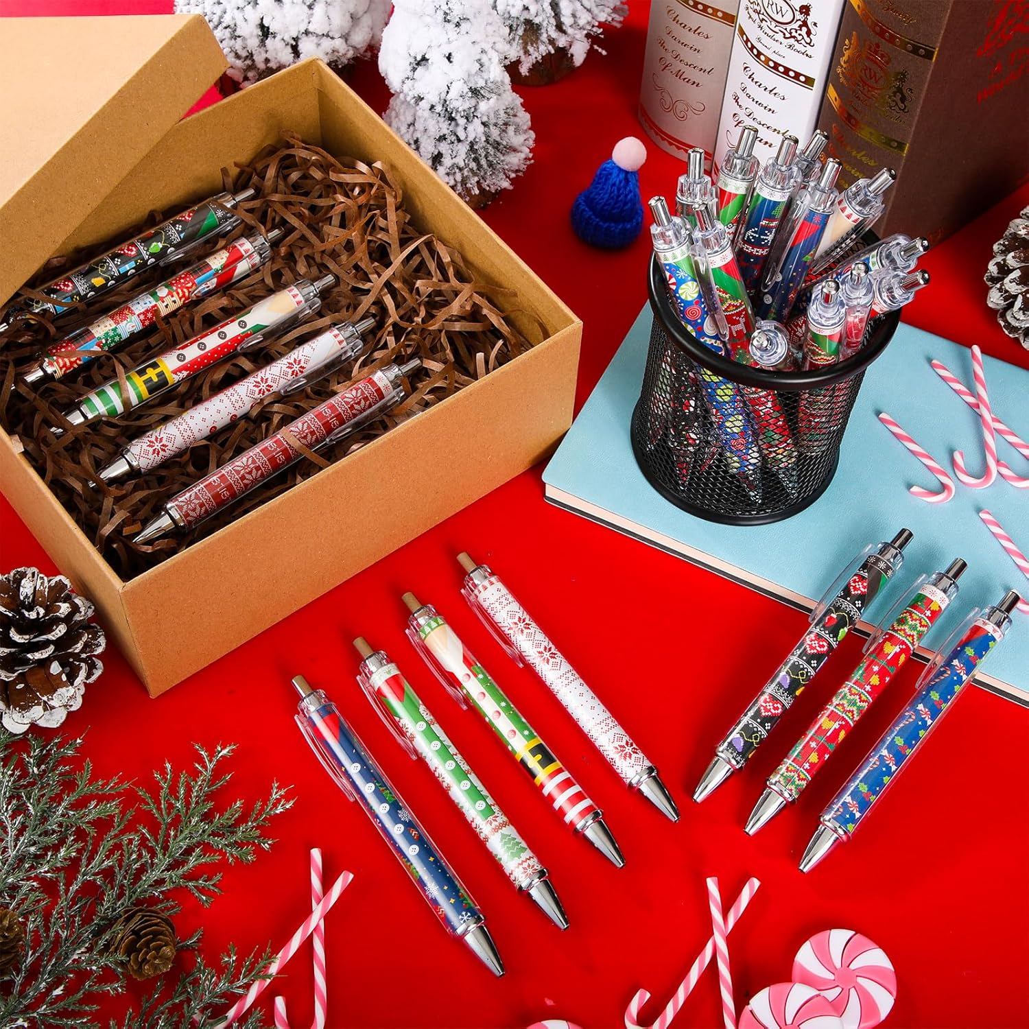 Resurhang 150 Pcs Christmas Ballpoint Pens Bulk Holiday Novelty Pens 0.5 mm Ugly Sweater Retractable Black Ink Decorative Stationery for Office School Party Favor Supplies Women Gift