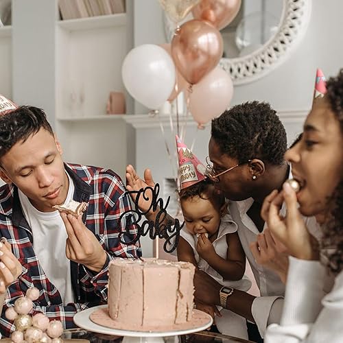 Miniatura 12 de Rsstarxi 1 paquete de decoración de pastel Oh Baby con purpurina para fiesta de revelación de género, decoración de pastel de baby shower, Oro rosa