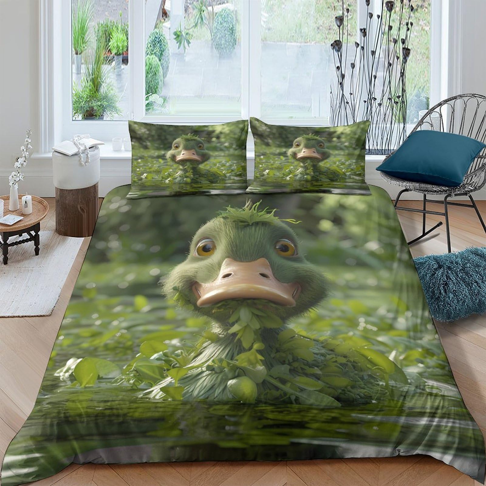 Ctjqhvkz Style-1 3D Printed Green Forest Duck Fitted Sheet Microfiber Soft Breathable Cartoon Bed Cover For Bedroom Dorm Mattress Protection Single（135X200cm）