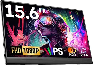 Portable Monitor 15.6'' FHD 1080P Laptop Monitors USB-C HDMI Travel Monitors for Laptop, Ultra-Slim IPS HDR Display w/Speakers, External Small Display for PC Phone Mac Xbox PS5/4 Switch