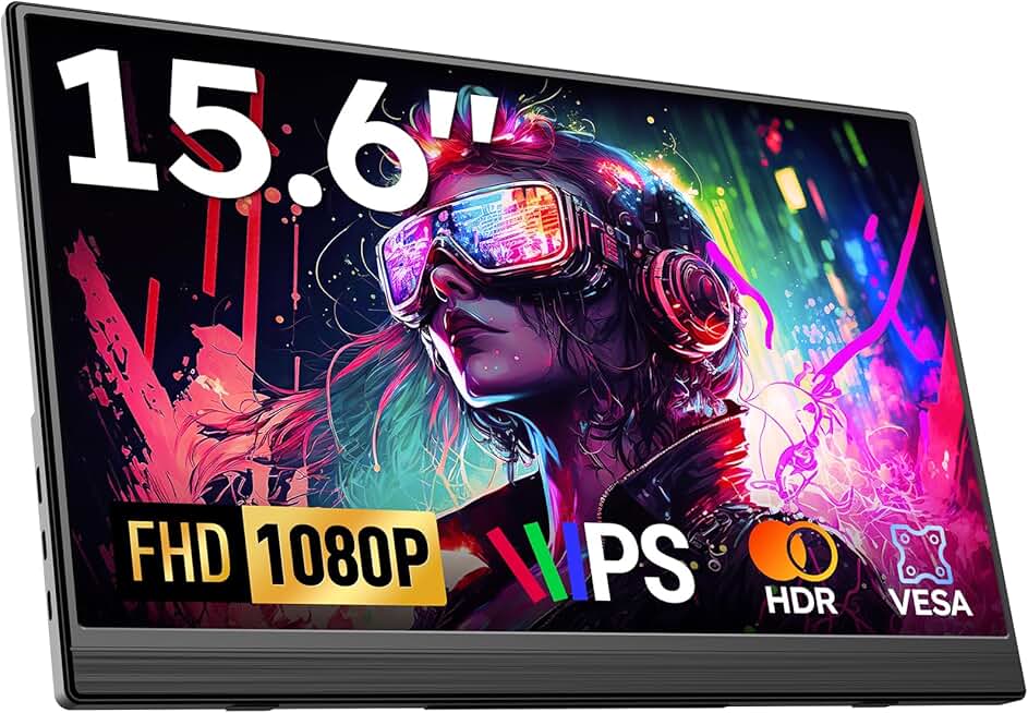 Portable Monitor 15.6'' FHD 1080P Laptop Monitors USB-C HDMI Travel Monitors for Laptop, Ultra-Slim IPS HDR Display w/Speakers, External Small Display for PC Phone Mac Xbox PS5/4 Switch