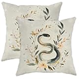 Snake Pillow Covers Set of 2, Artistic Black and Green Serpent Floral Throw Pillows Case, Fall Decorative Square Home Decor Cushion Covers for Sofa Couch Bed 18x18 Inch