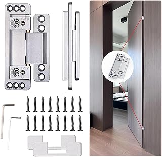 MENGSHI Hidden Door Hinges Ultra-Thin Invisible Hinge for Secret Door Heavy Duty Concealed Hinges Adjustable Butt Hinges 2 Pack - Sliver