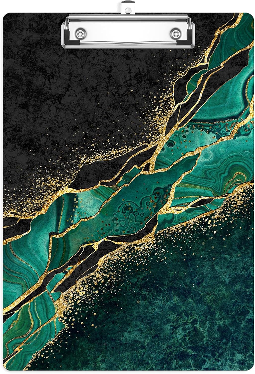 Green Gold Marble Clipboard,Decorative Clip Board with Metal Clip Cute Plastic Clipboards A4 for Nurses, Students, Office（Standard Size 8.5" x 12.5"）