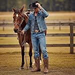 J's.o.l.e Cowboy Bottes Hommes carré Toe Western Robe Bottes Casual Mid Calf Tir sur la chaussure d'équitation Brown