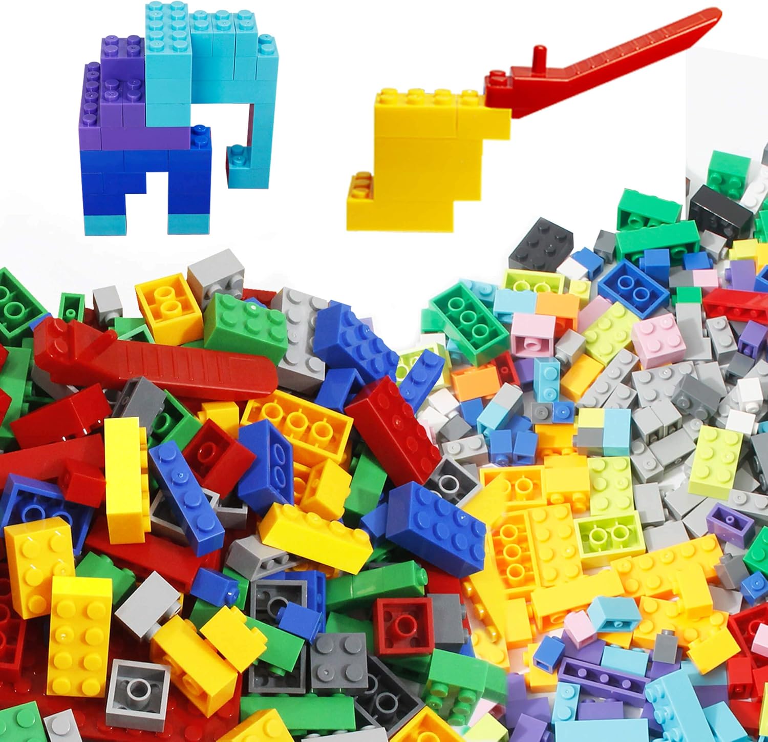 PicassoTiles Building Brick + Magnetic Brick Magnetic Tile Combo Set, 1750pcs 6 Unique Shape, 11 Color Vibrant STEM Mix & Match Sensory Block, 333pcs Building Blocks STEM Toys, Action Figures included