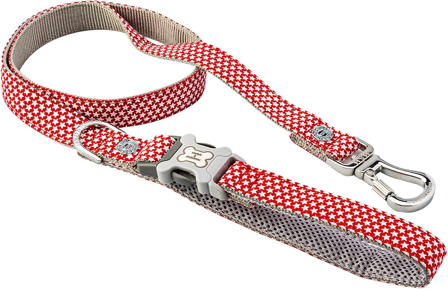 HUGO & HUDSON Nylon Dog Leash 4ft Pet Leash Soft Padded Handle, Red Star, 47" x 1"