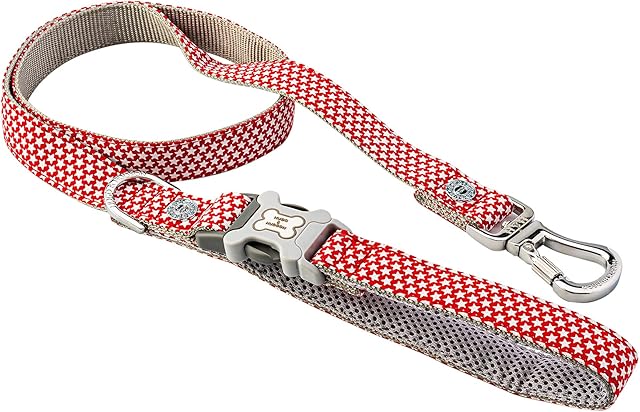 HUGO & HUDSON Dog Lead with Mesh Padded Handle Training Leash, Red Star, 120 x 2.5cm
