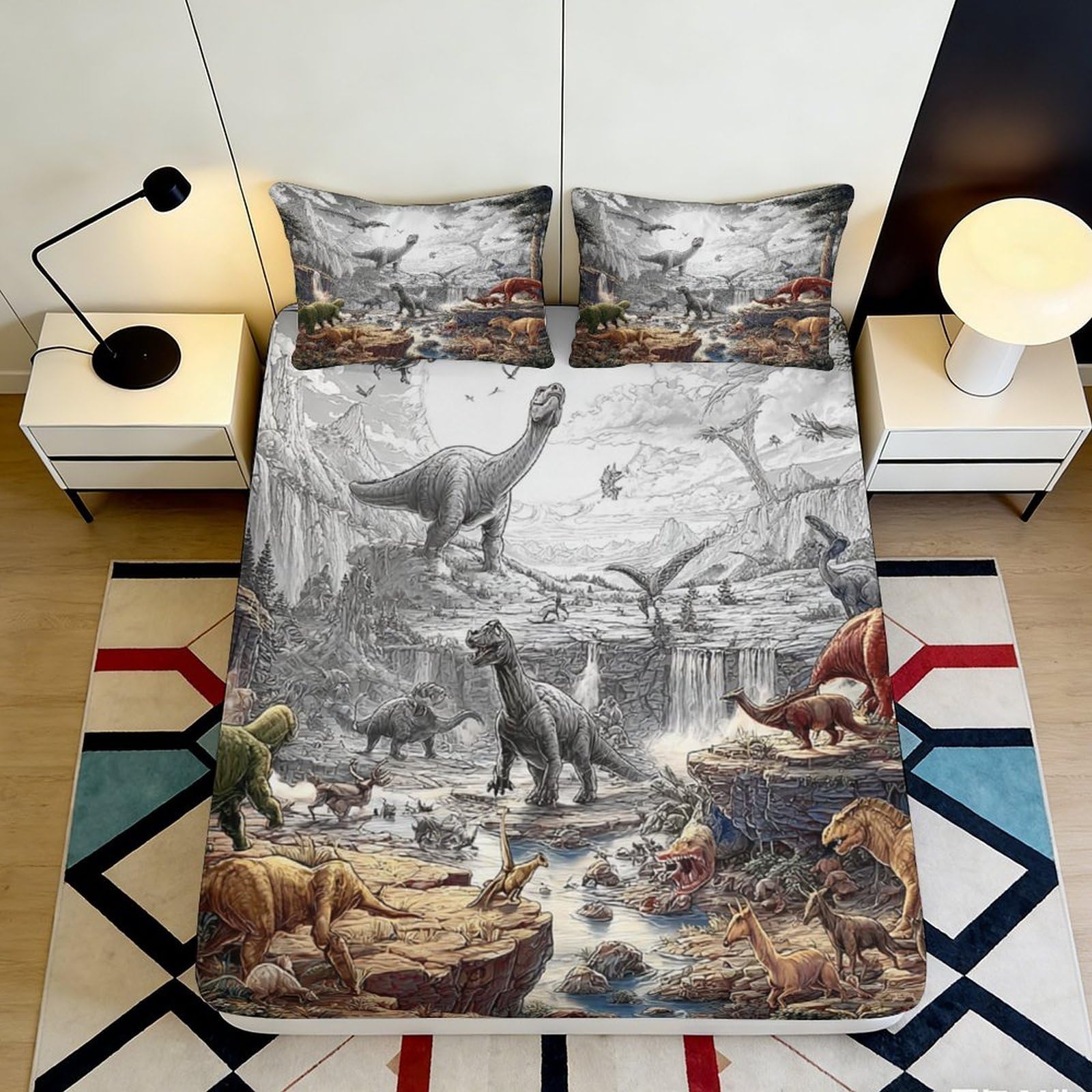 Jqzkxnhpbr Style-6 3D Printed Dinosaur Forest Fitted Sheet Microfiber Soft Anti-Slip Jurassic Bed Cover For Bedroom Guest Room Decor 90X200x25cm