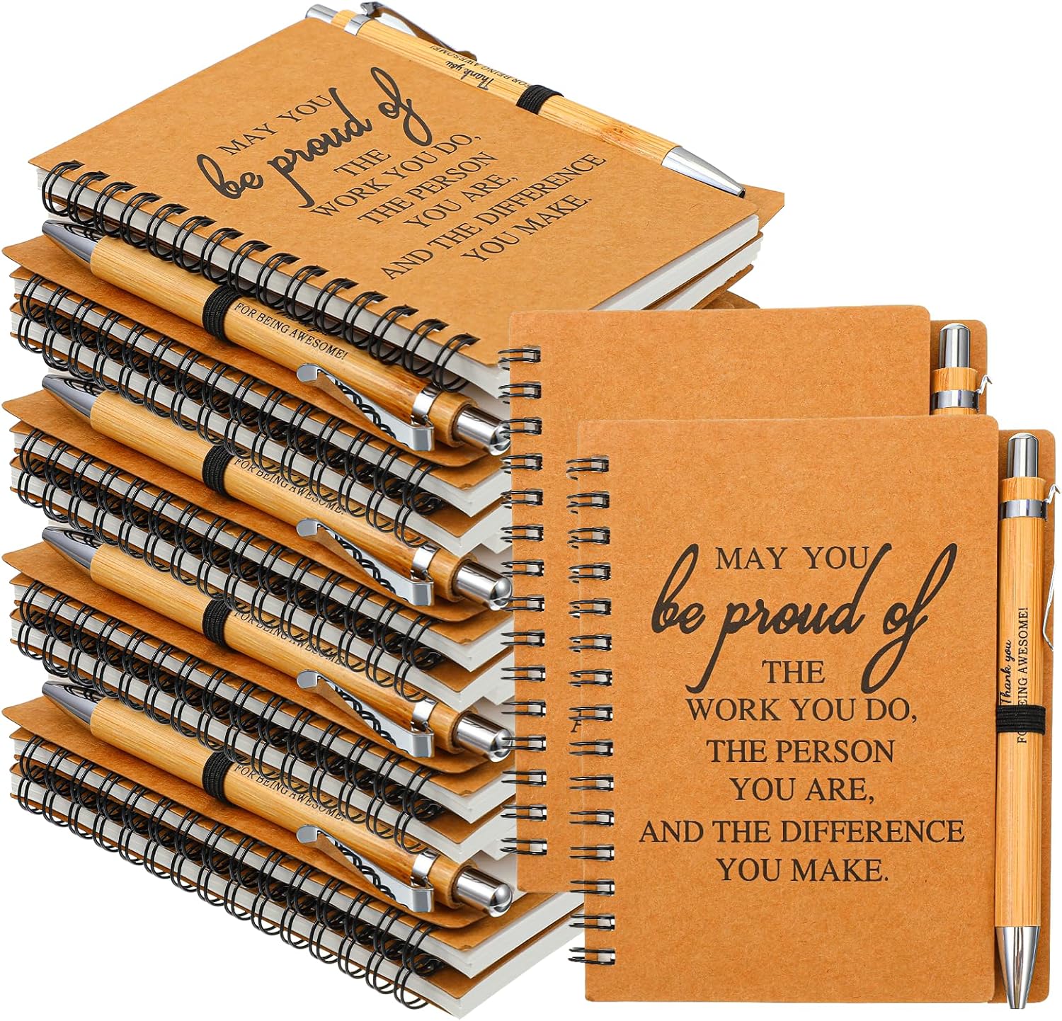 16 Sets Employee Appreciation Gifts Bulk, Appreciation Notebooks with Bamboo Ballpoint Pen, Mini Inspirational Spiral Notebooks, Thank You Gift for Team Coworker Teacher Nurse College Graduate