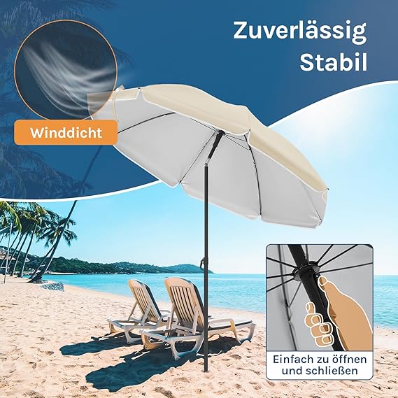 WOLTU Parasol 155 cm, Balkonscherm Strandscherm, UV-Bestendig, Waterdicht, in Hoogte Verstelbaar, 45° Knikbaar, Zonwering, Balkon, Terras, Strand, Tuin, Rond, Donkergrijs