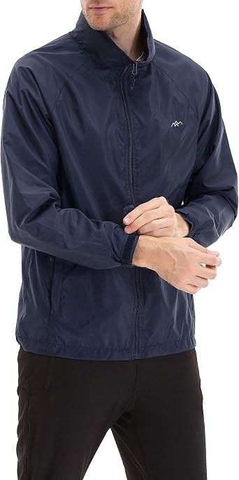 TRAILSIDE SUPPLY CO. Mens Windbreaker Jacket, Lightweight, Packable Jacket, Windproof, Dustproof, Sapphire Blue 046 Mesh Lining, Hooded, Medium