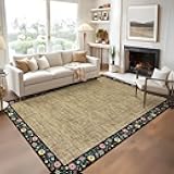 GarveeHome 4x6 Area Rugs for Bedroom Living Room Machine Washable Rugs Floral Bordered Small Carpet Non-Slip Stain Resistant Accent Carpet for Dining Room Table Apartment Office, Yellow