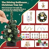 Vista 2 de iLAND Accesorios para Casa de Muñecas Mini Árbol de Navidad con Luces 15 cm Decoraciones de Navidad para Casa de Muñecas Lindo Pequeño Árbol