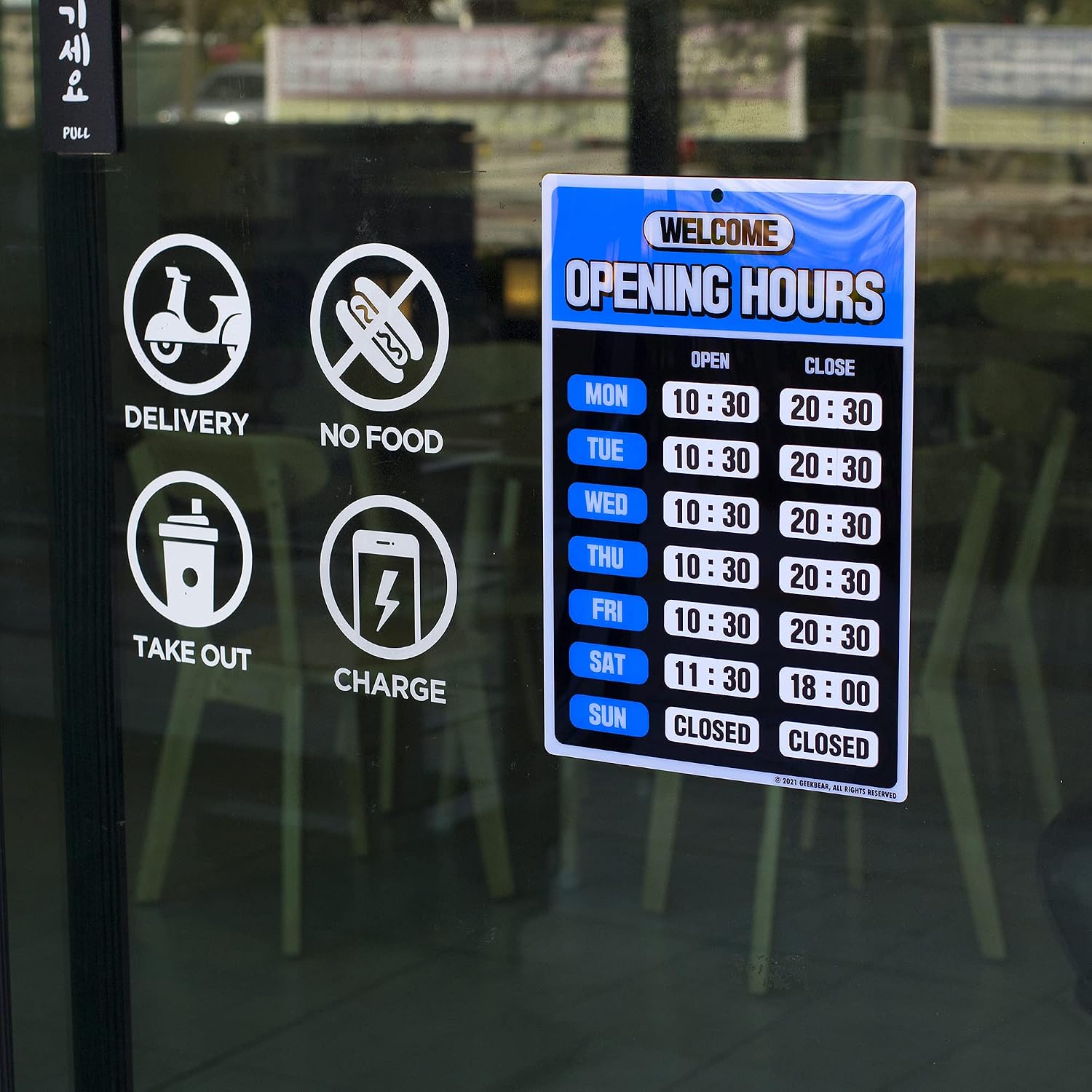 GEEKBEAR Business Hours Sign Kit for Store Glass Door - PET, 7.9 x 11.9 in (02. Blue), 21 x 30.4 cm - Image 3