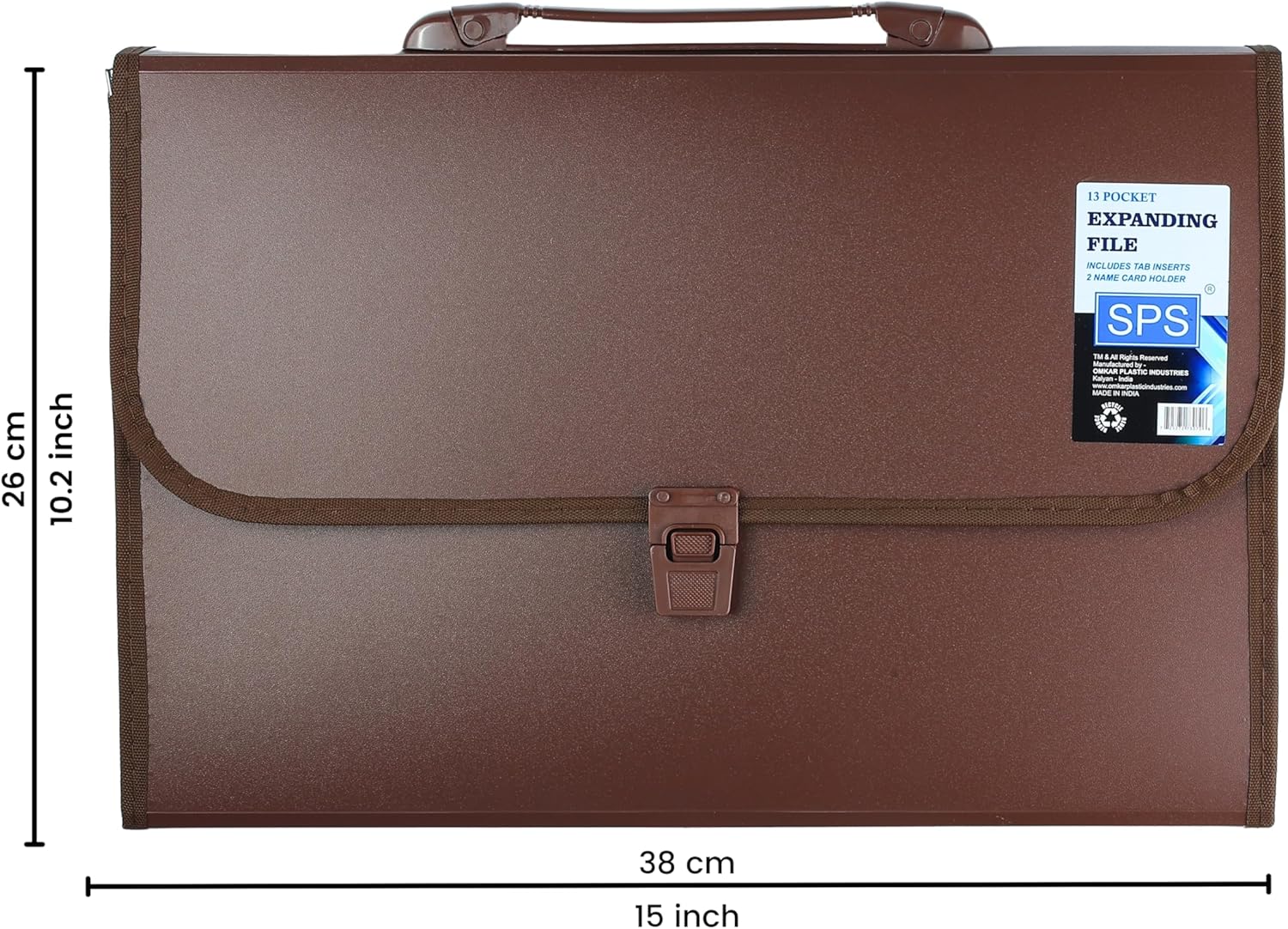 SPS 13 Pockets Expanding File Folder with Buckle Closure,Label Index and Handle for A4/Foolscap/Legal Documents (Brown)
