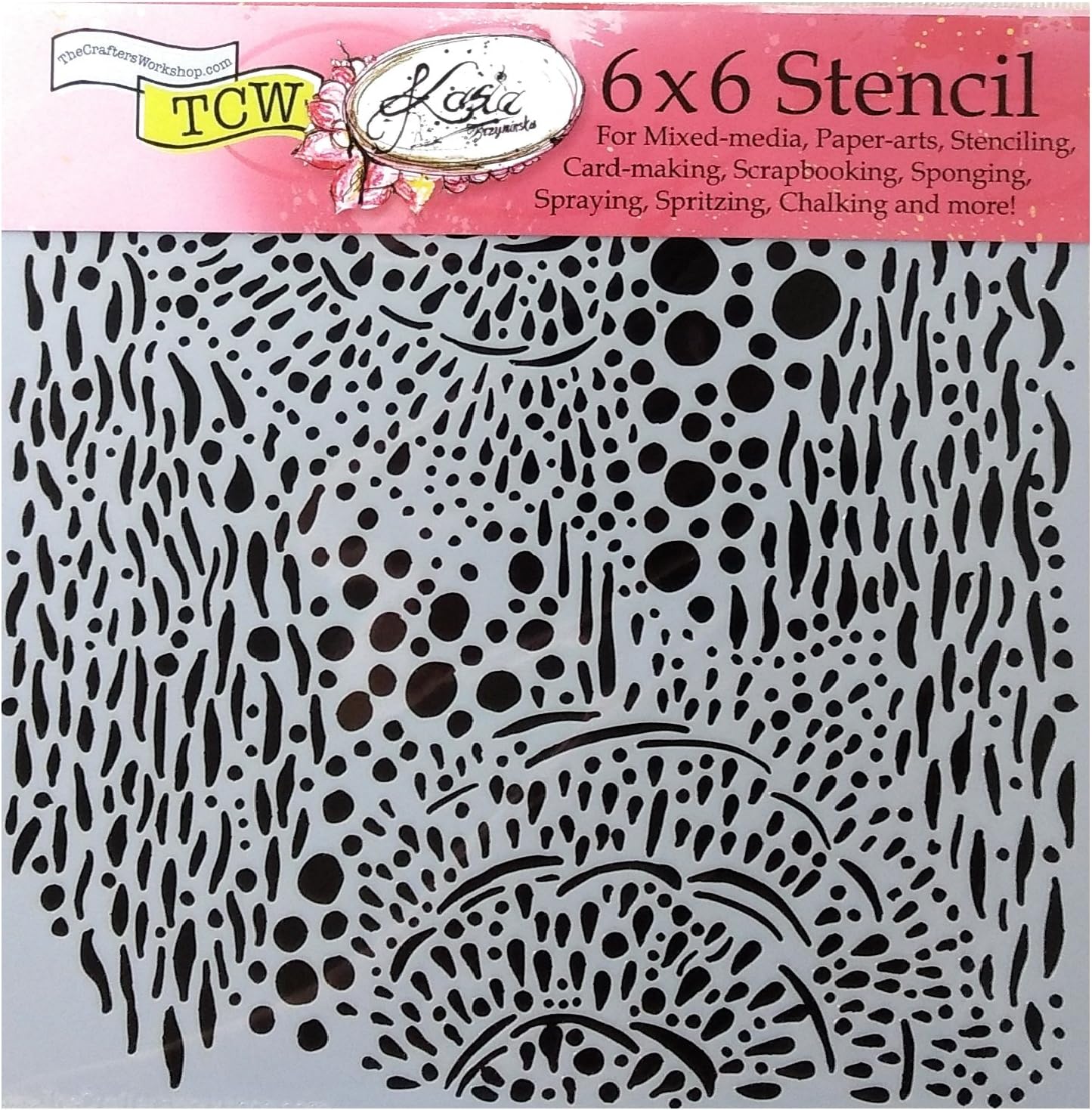CRAFTERS WORKSHOP 4 Mixed Media Stencils Set | for Arts, Card Making, Journaling, Scrapbooking | 6 inch x 6 inch Templates | Cell Theory, Mod Spirals, Cubist, Sea Bubbles (Оne Расk)