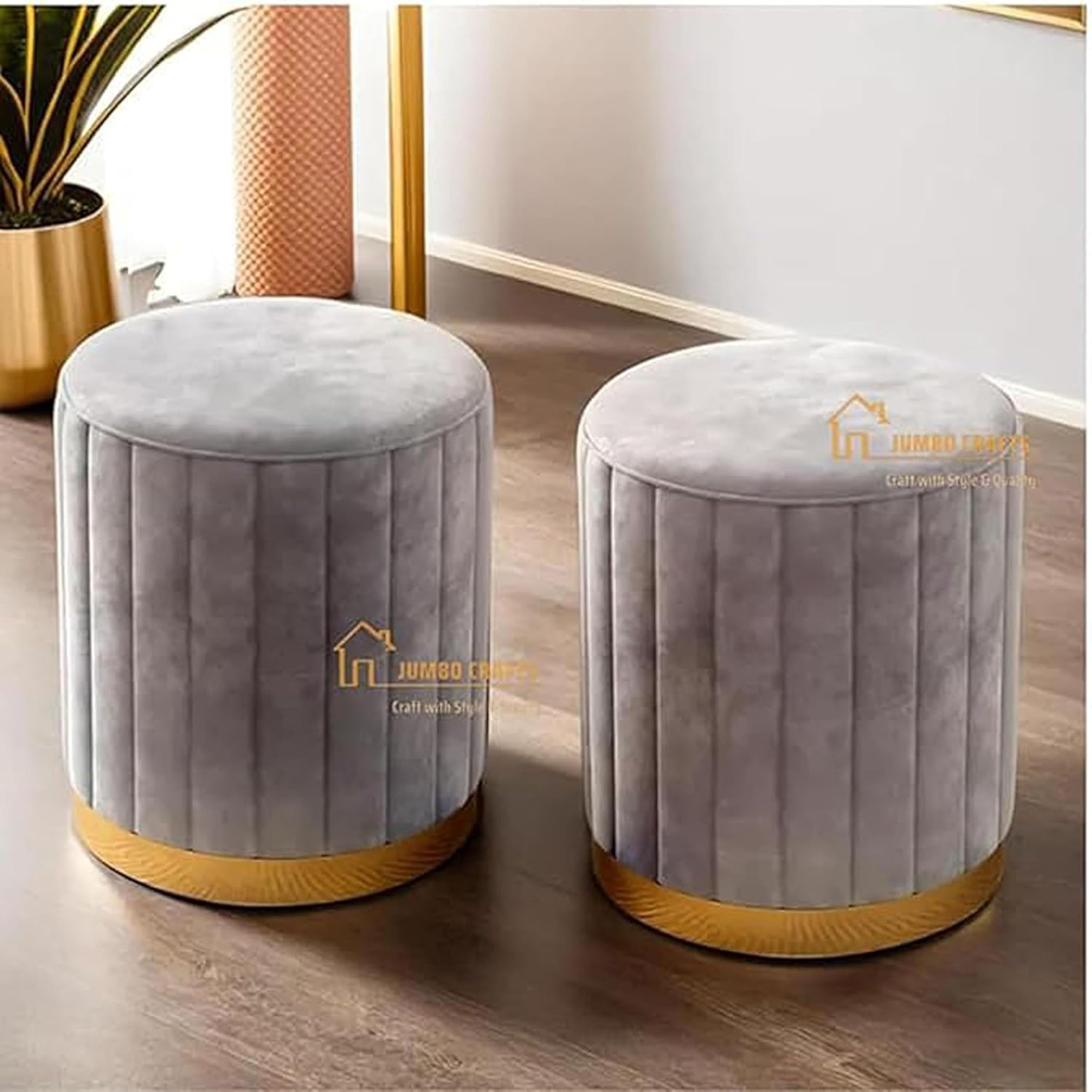 Crafix Mudda Pouf Round Sitting Foot Stool for Office Room Décor, Upholstered Pouffe Puffy for Foot Rest, Ottoman Stool for Living Room Sitting Pouffes - (Grey Set of 2)-image-41