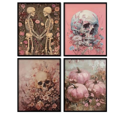 foedor Pink Halloween Gothic Skull Wall Decor, 8x10 Set of